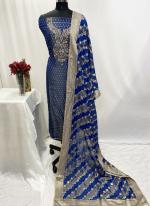 Shimmer Silk Blue Wedding Wear Zari Work Dress Material